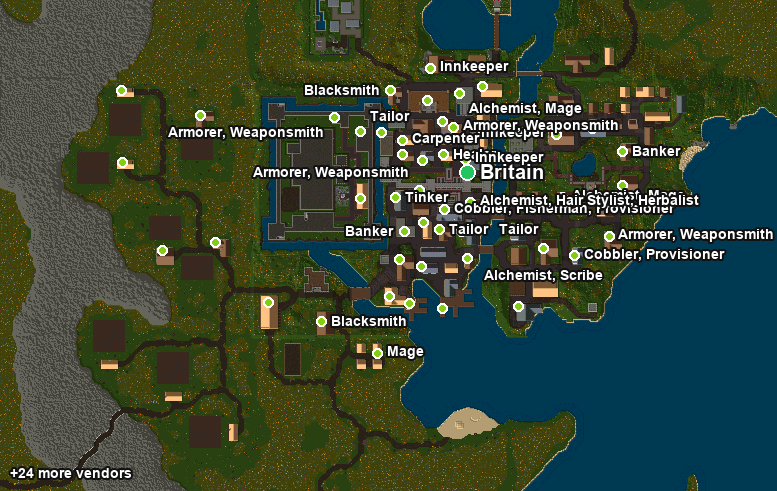 Map of Britain with NPC vendor locations