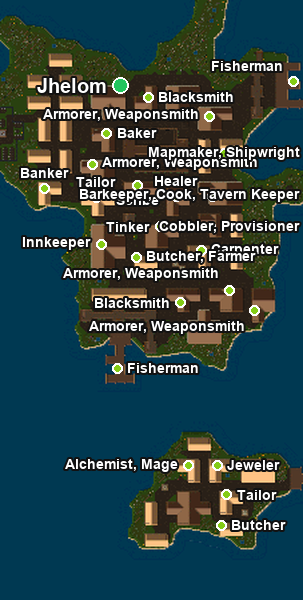 Map of Jhelom with NPC vendor locations