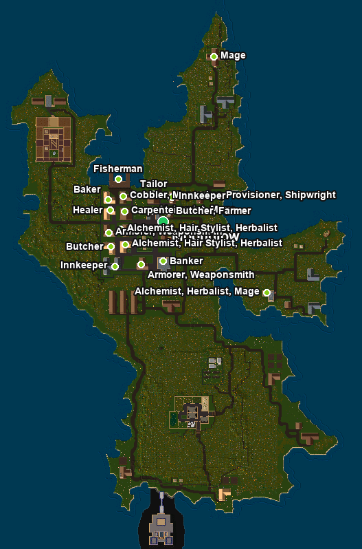 Map of Moonglow with NPC vendor locations