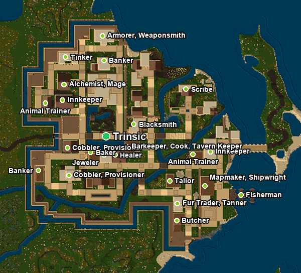 Map of Trinsic with NPC vendor locations