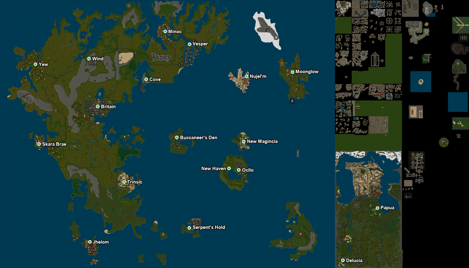 Map of Felucca with city locations